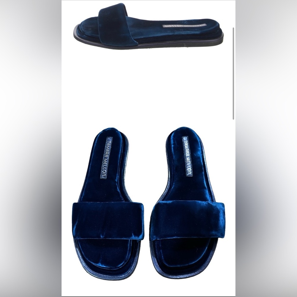 Navy Blue Velvet Slides